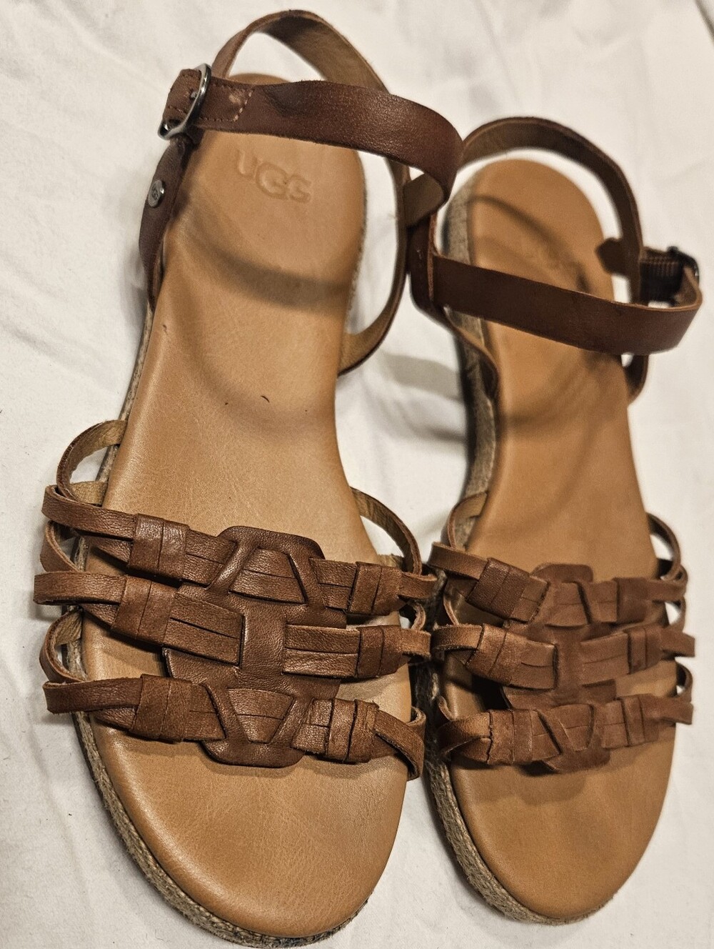 UGG Larissa Tan Brown Woven Strappy Leather Sandals Size 6